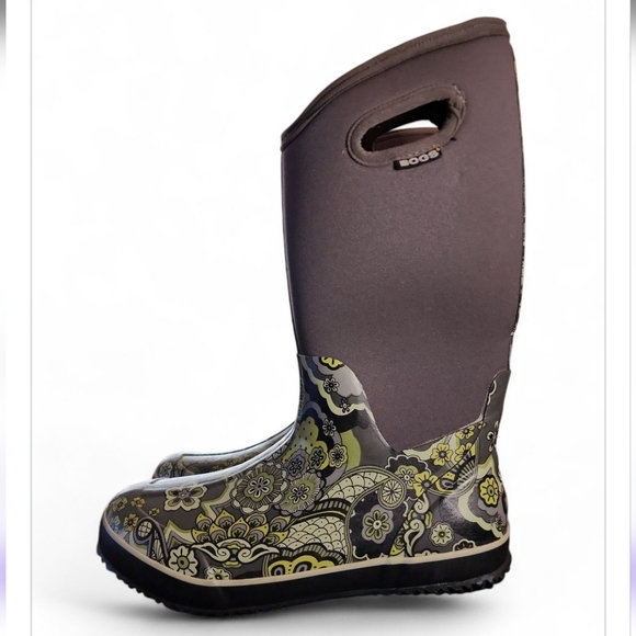 Bogs Classic High Handle Paisley Gray Blue Green Size 12 Womens Waterproof Rain - Picture 4 of 9